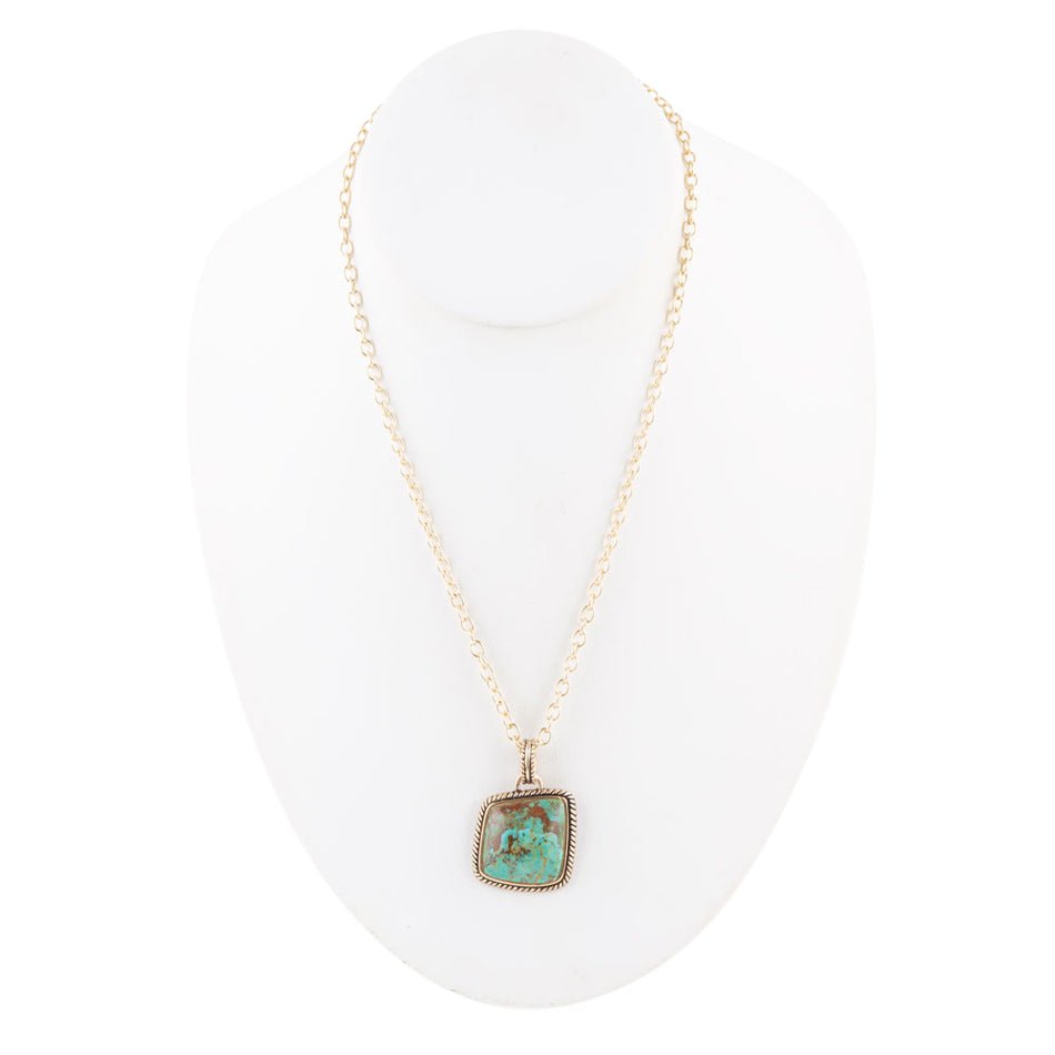 Genuine Turquoise and Bronze Roped Pendant Necklace