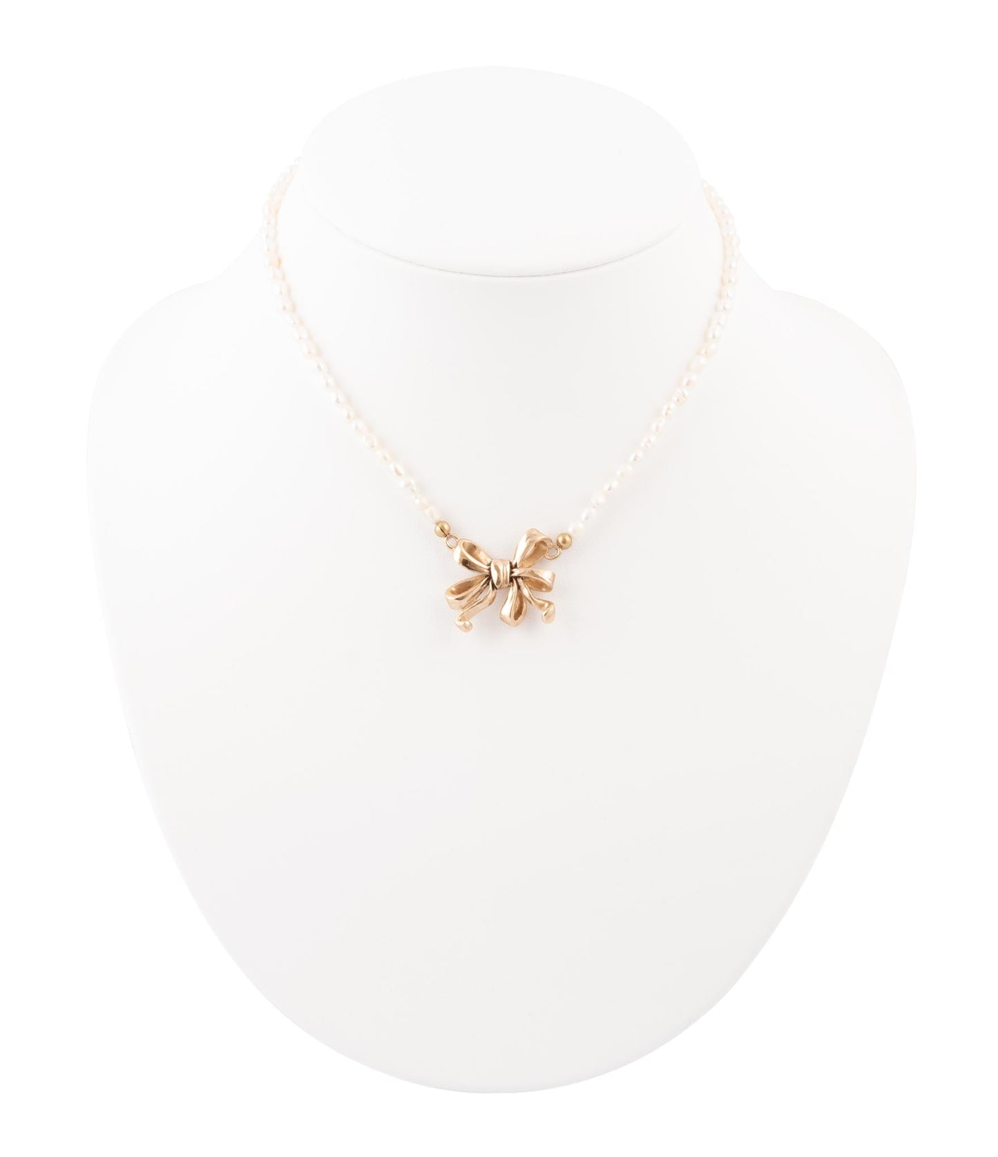 Gifted Freshwater White Pearl Golden Bow Pendant Necklace