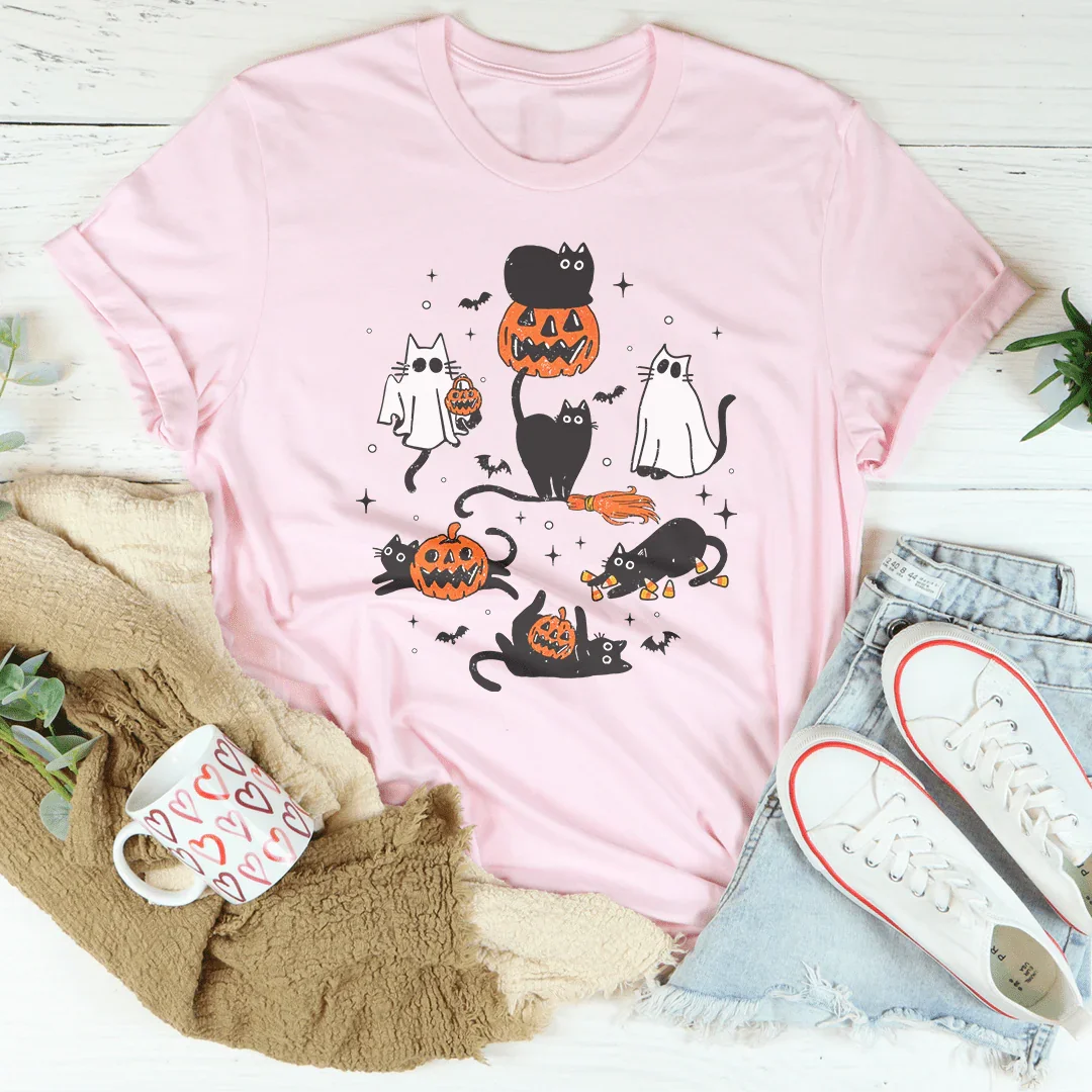Halloween Cats Tee Ultra-Soft Lightweight Women's T-Shirt Peachy Sunday
