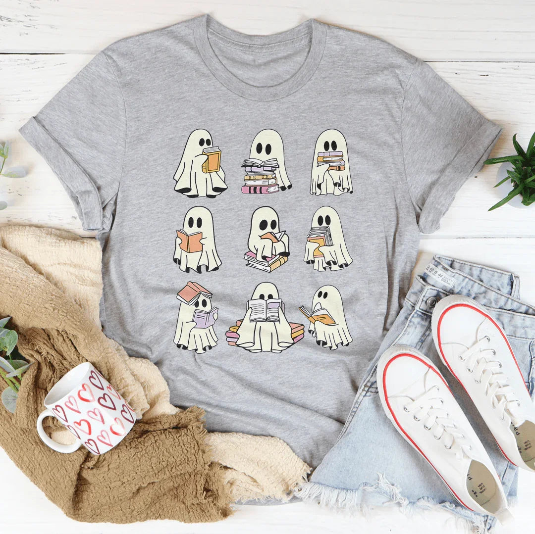 Halloween Ghost Book Lover Tee Ultra-Soft T-Shirt Peachy Sunday