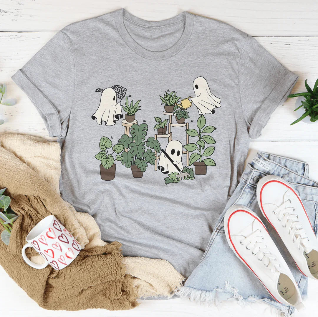 Halloween Ghost Plant Lover Tee Lightweight Breathable T-Shirt Peachy Sunday