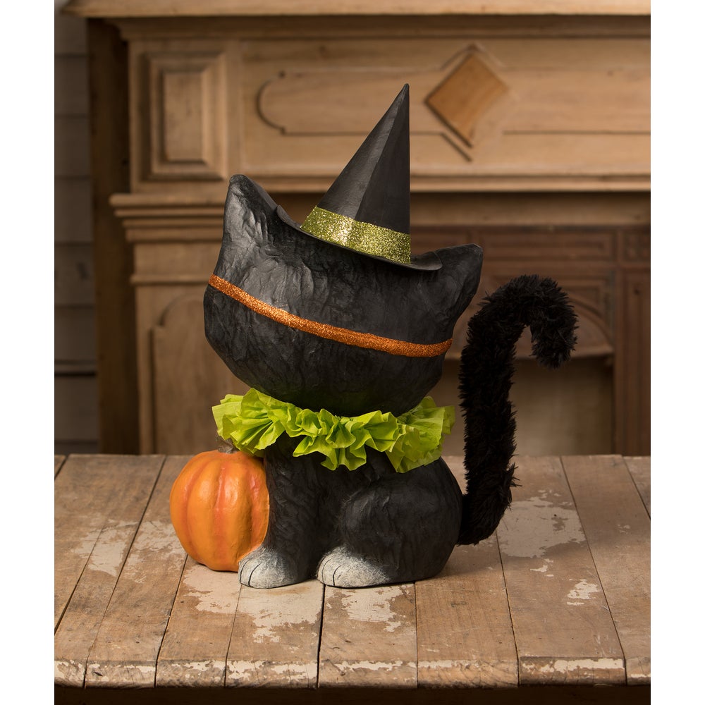Halloween Kitty Binks Green Collar Paper Mache Kitten Bethany Lowe Designs