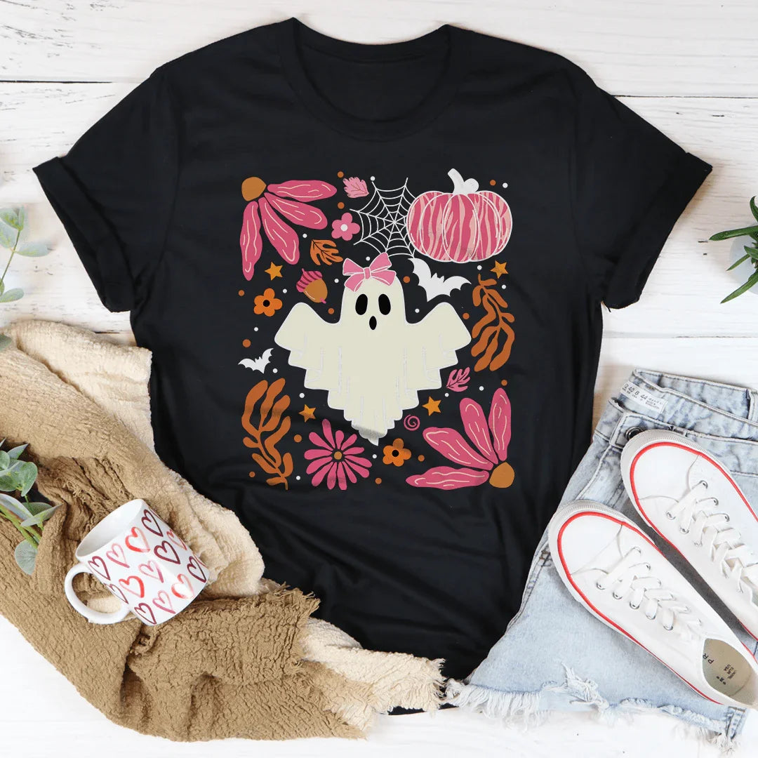 Halloween Pink Ghost T-Shirt Ultra Soft Tee Peachy Sunday