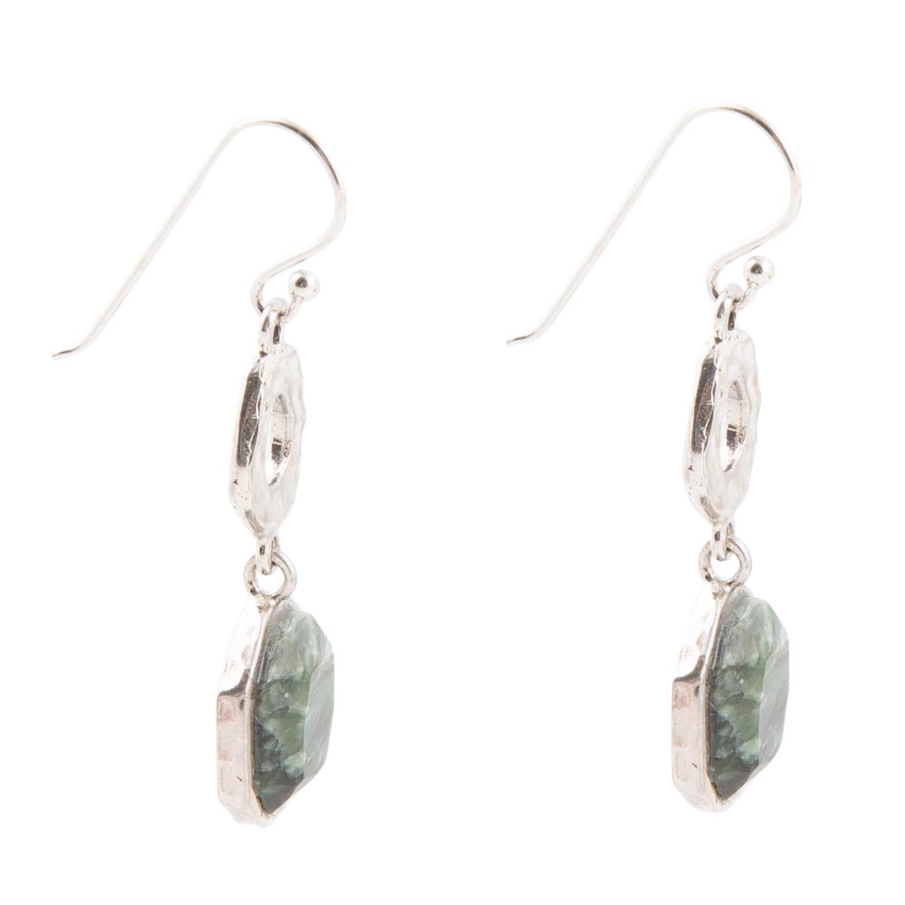 Hammered Green Seraphinite Sterling Silver Drop Earrings Barse Jewelry