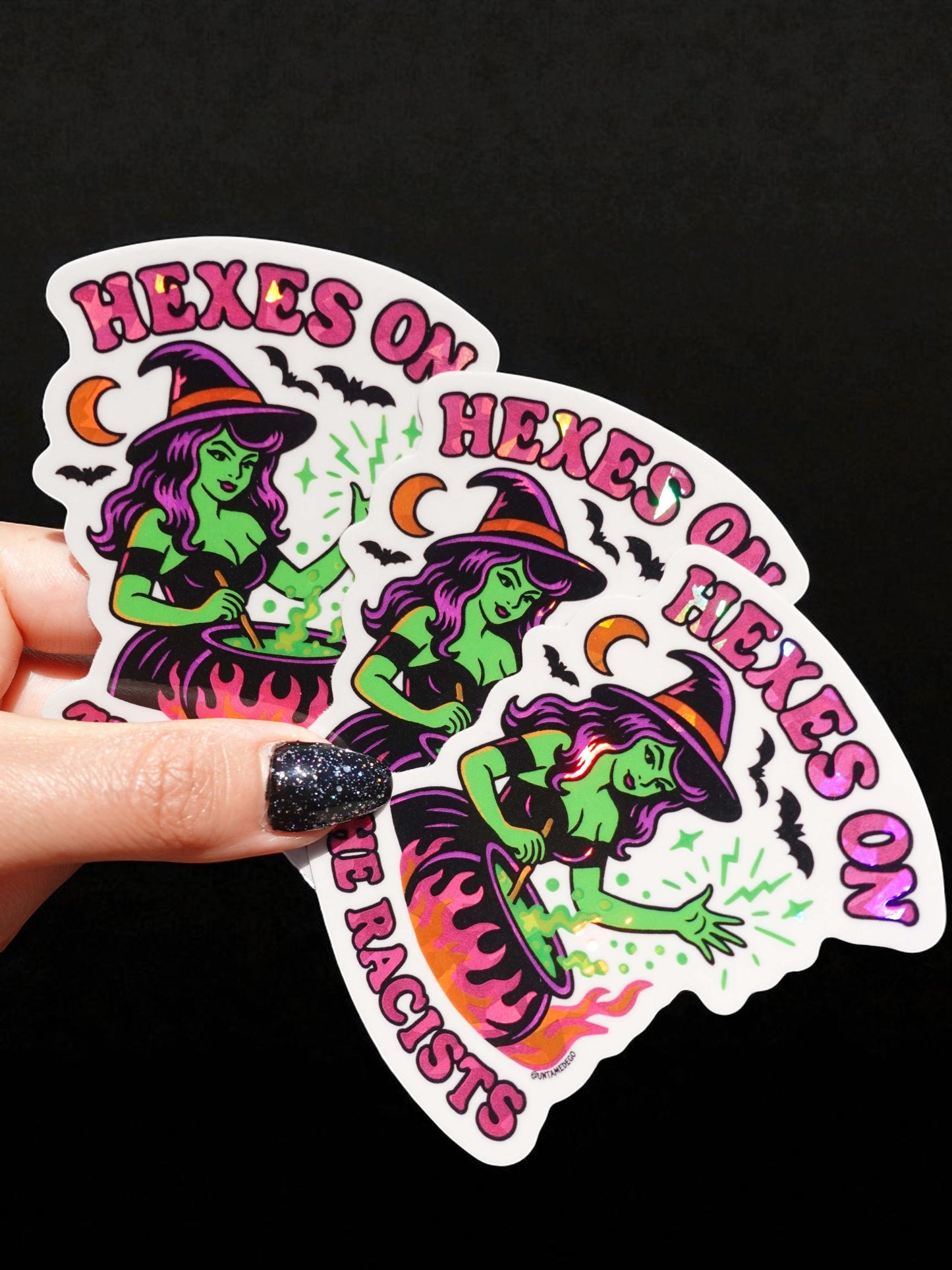 Hexes On The Racist Neon Green Vinyl Sticker Witch Design