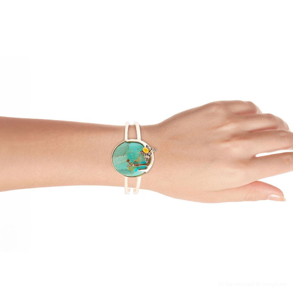 Blue Turquoise Golden Cuff Bracelet Honey Bee Barse Jewelry