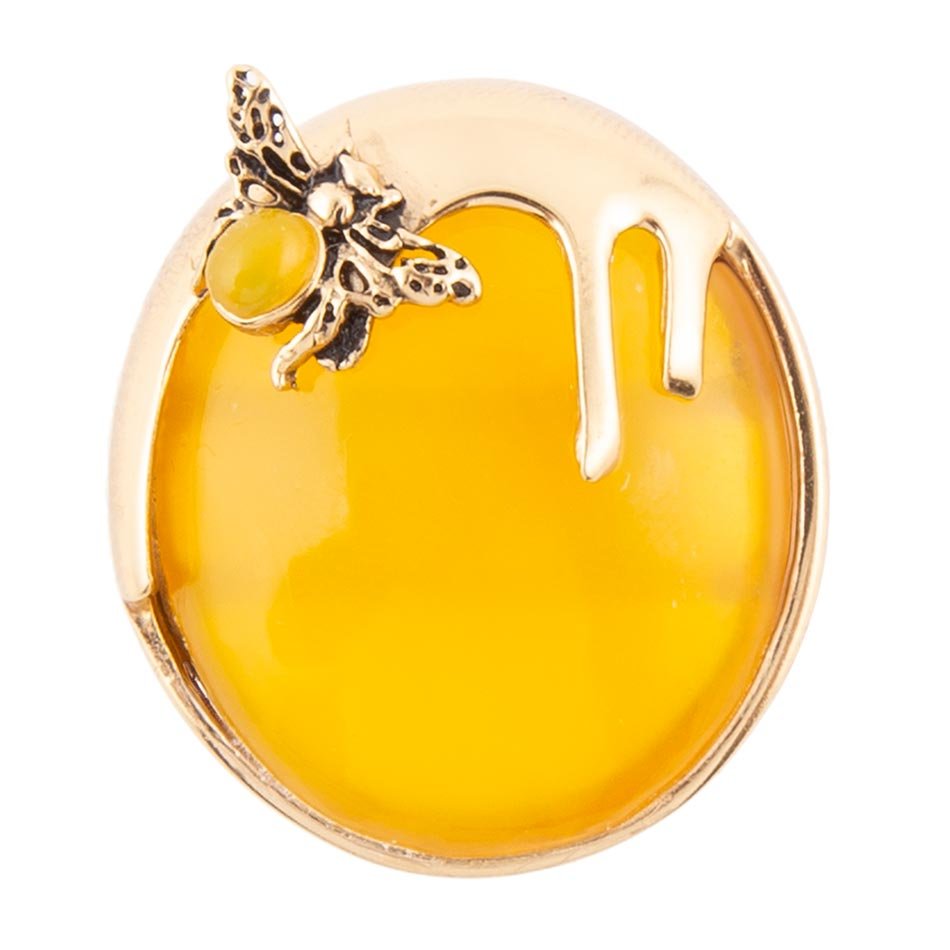 Yellow Agate Honey Bee Golden Ring Bronze Jewelry Barse