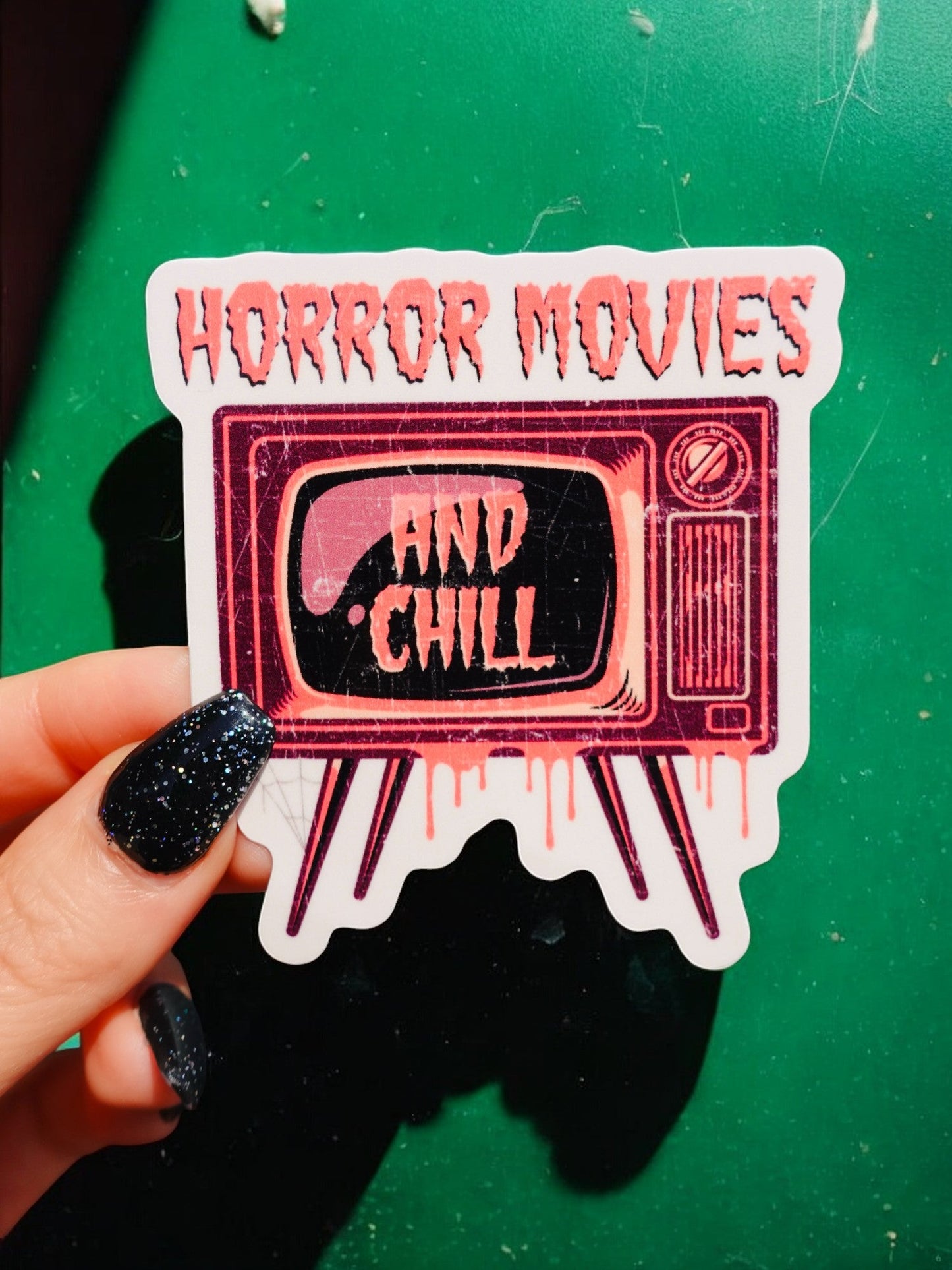 Horror Movies And Chill Halloween Sticker Durable Waterproof UV-Protected Sticker Untamedego