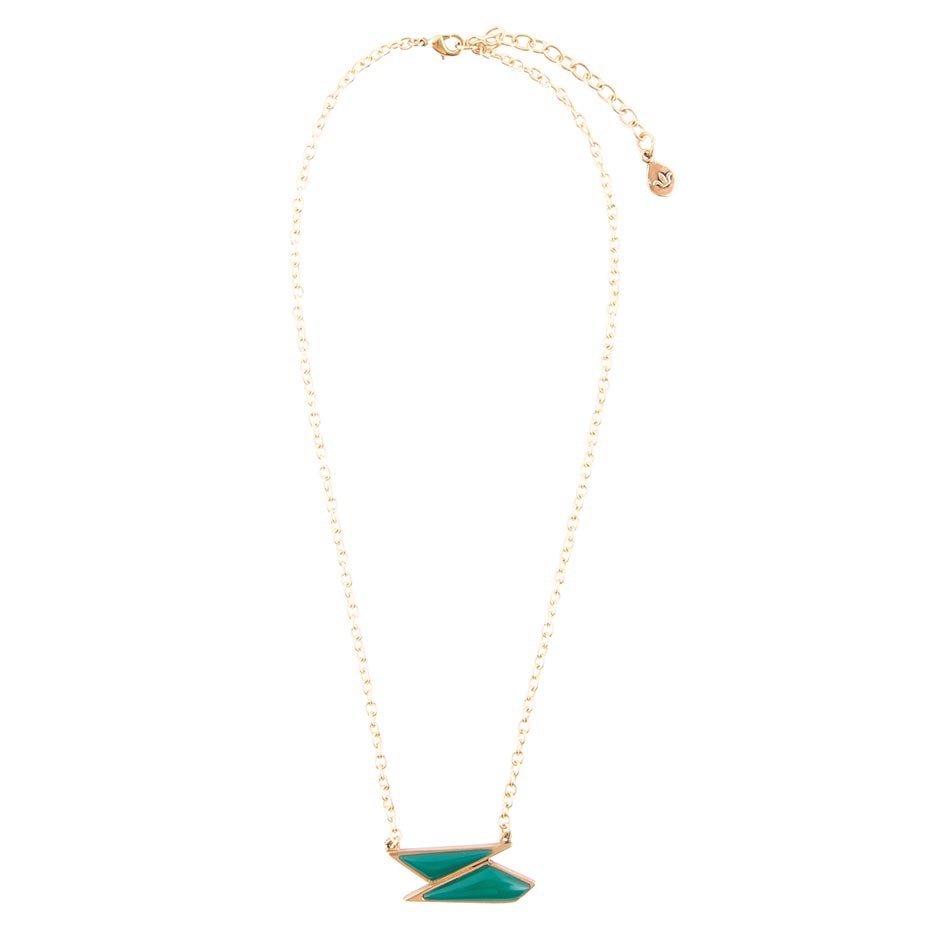 Ice Green Onyx and Golden Bronze Pendant Necklace