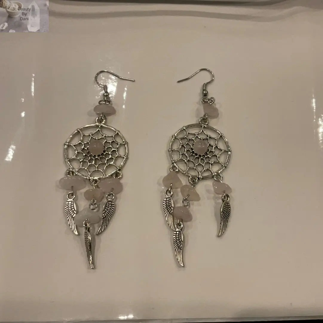 Rose Quartz Lightweight Dreamcatcher Earrings by Beauty by Dani