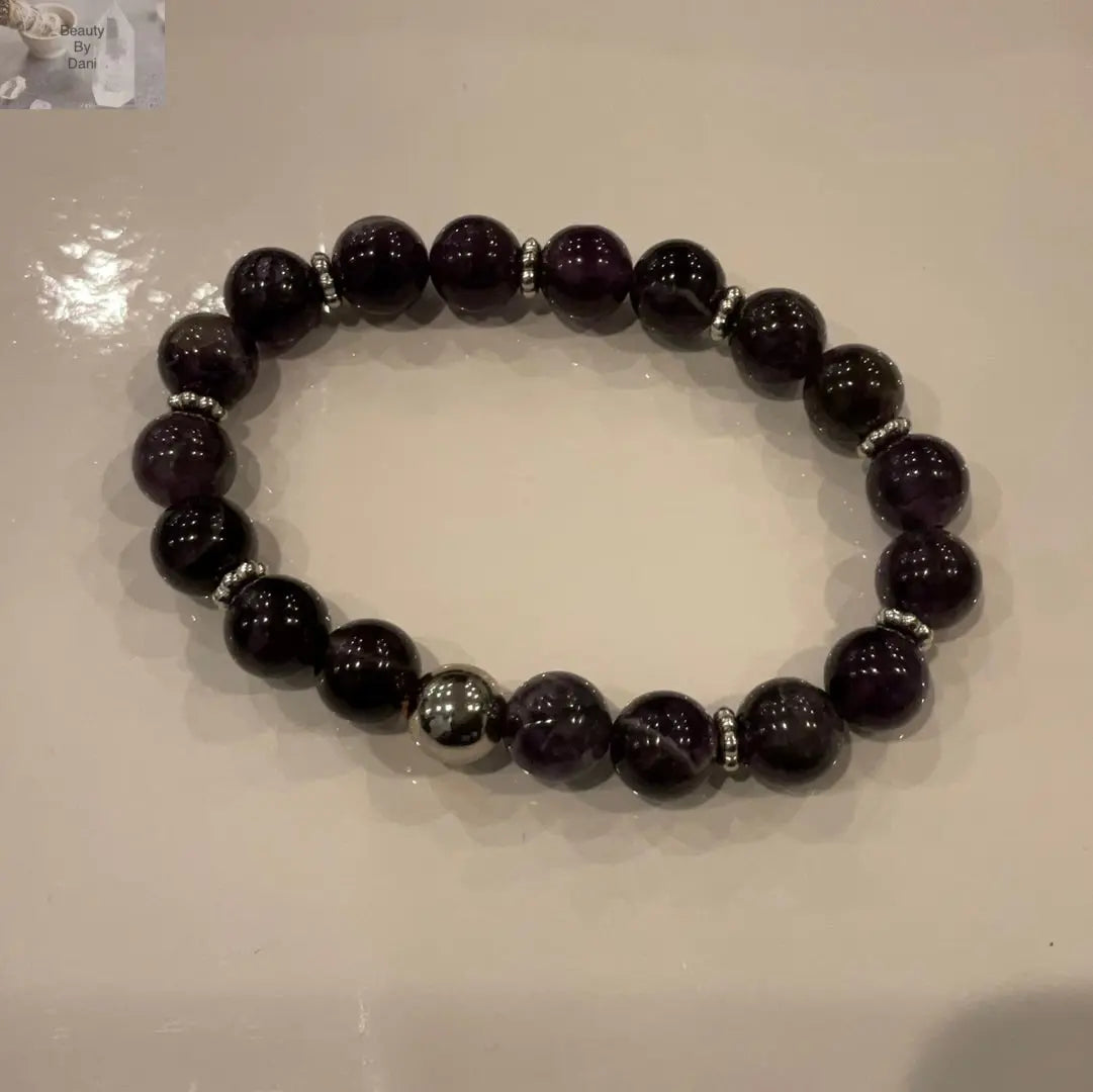 Amethyst 8mm Beaded Bracelet with Stainless Steel Spacers
