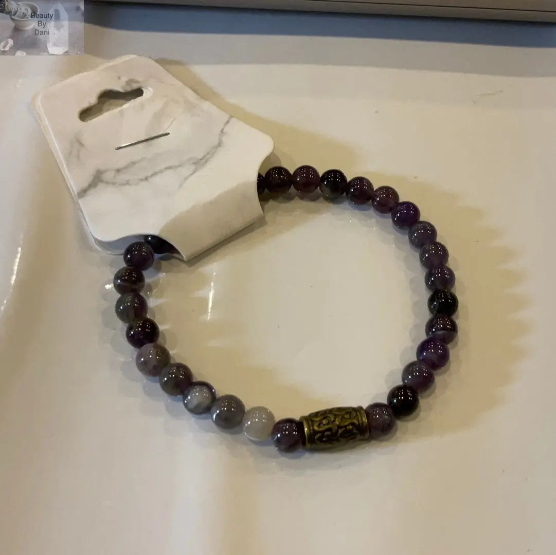 Amethyst Beaded Stainless Steel Spacer Bracelet