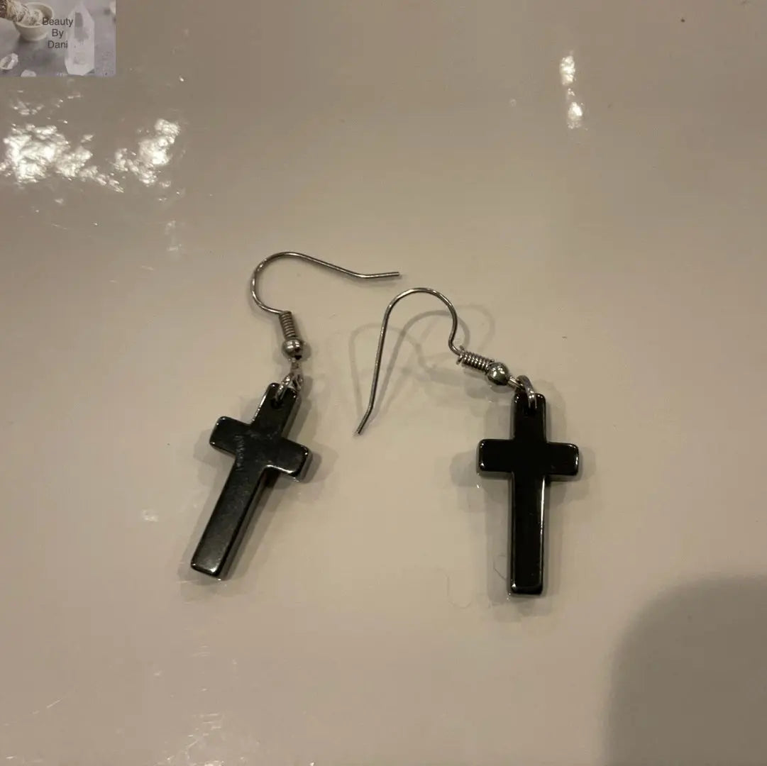 Hematite Hypoallergenic Cross Earrings