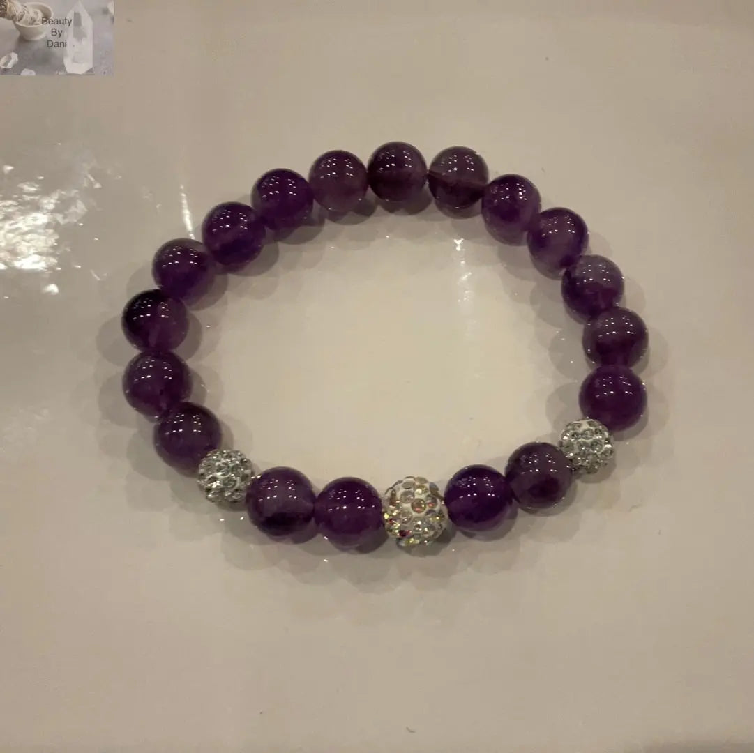 Amethyst 8mm Rhinestone Bead Bracelet