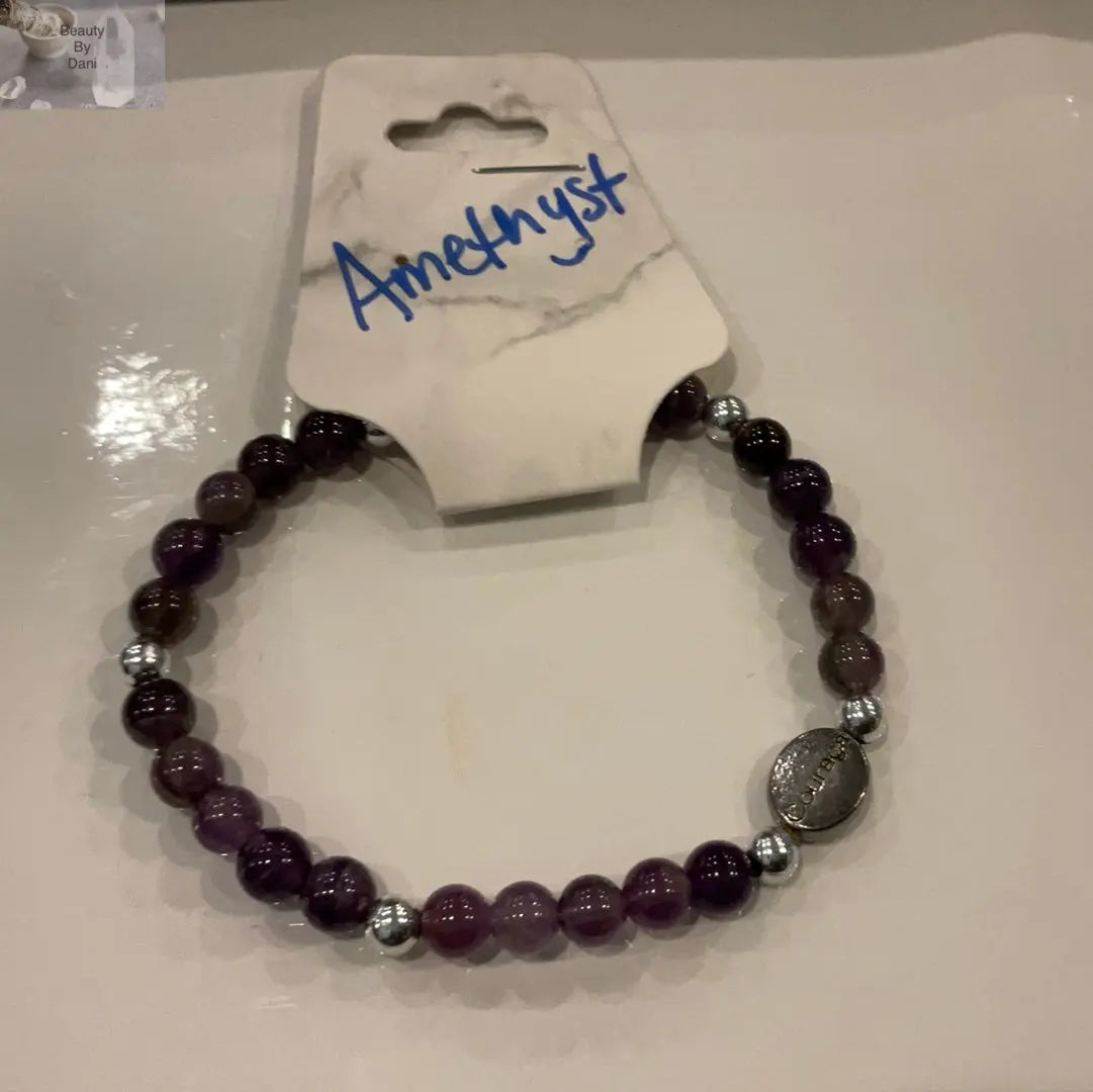 Amethyst 6mm Beads Bracelet Stainless Steel