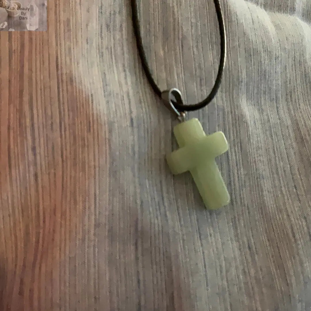 Aventurine Cross Necklace Adjustable Leather Cord Jewelry Beauty by Dani