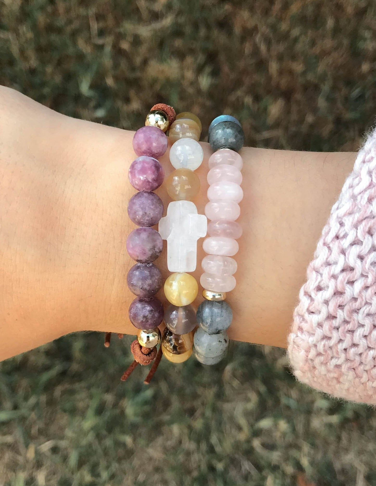 Israel Colored Stones White Crystal Cross Bracelet