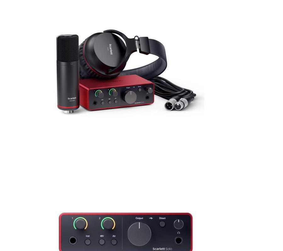 Focusrite Scarlett Solo Studio 4th Gen Ultra-Low Noise USB Interface with Mic, Headphones, Software Suite