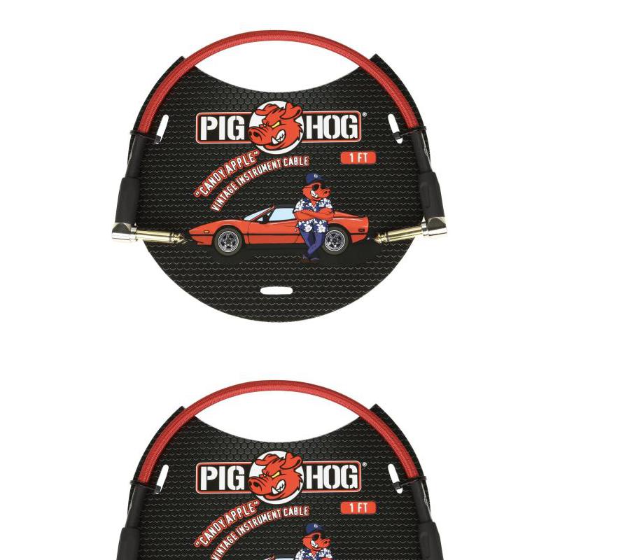 Pig Hog Candy Apple Red 1ft Right-Angled 1/4' Guitar Patch Cables