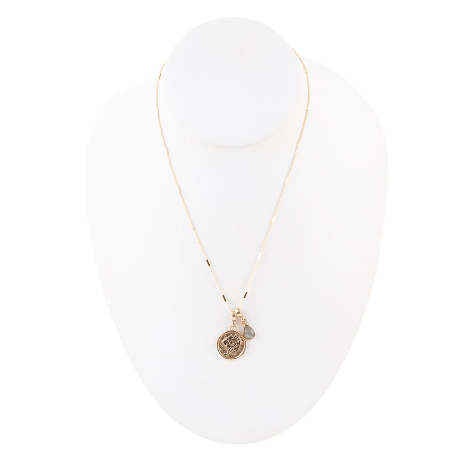 Leo Zodiac Gray Labradorite Golden Charm Necklace