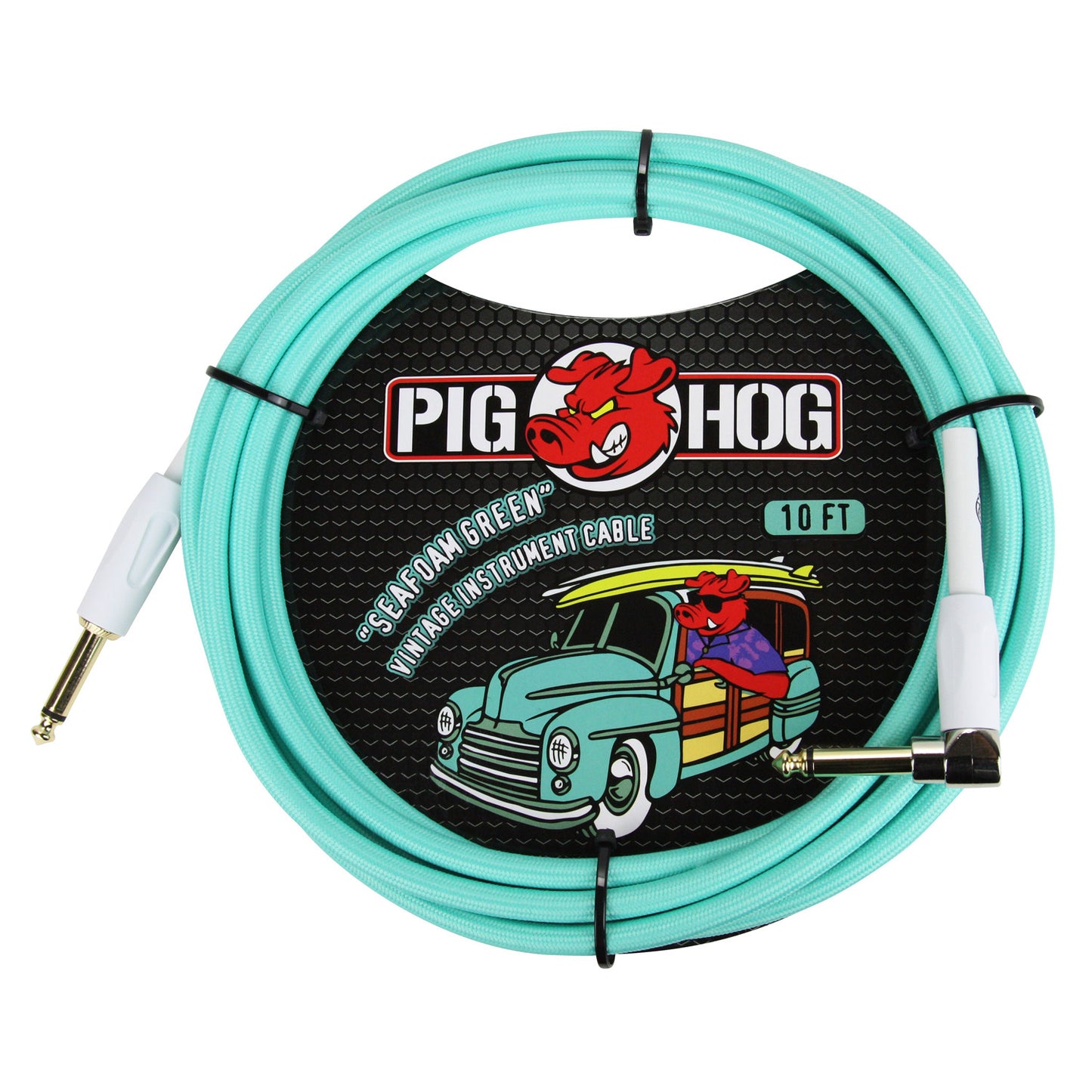 Instrument Cable 10 Feet Straight to Right-Angle Seafoam Green Pig Hog