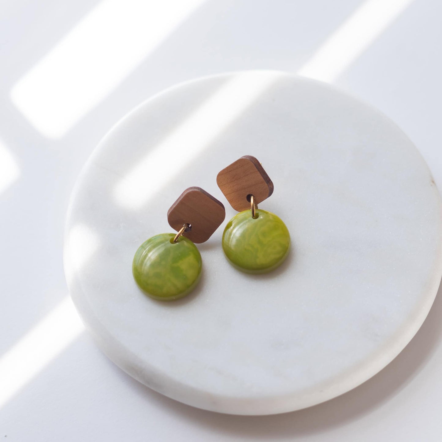 Lime Green Tagua Nut Earrings Wooden Posts Sela Designs