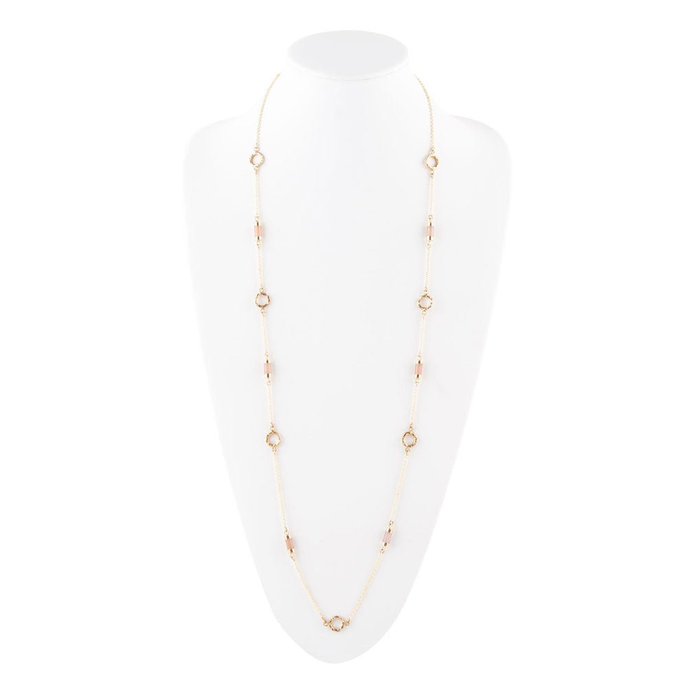 Long Delicate Orange Moonstone and Bronze Necklace