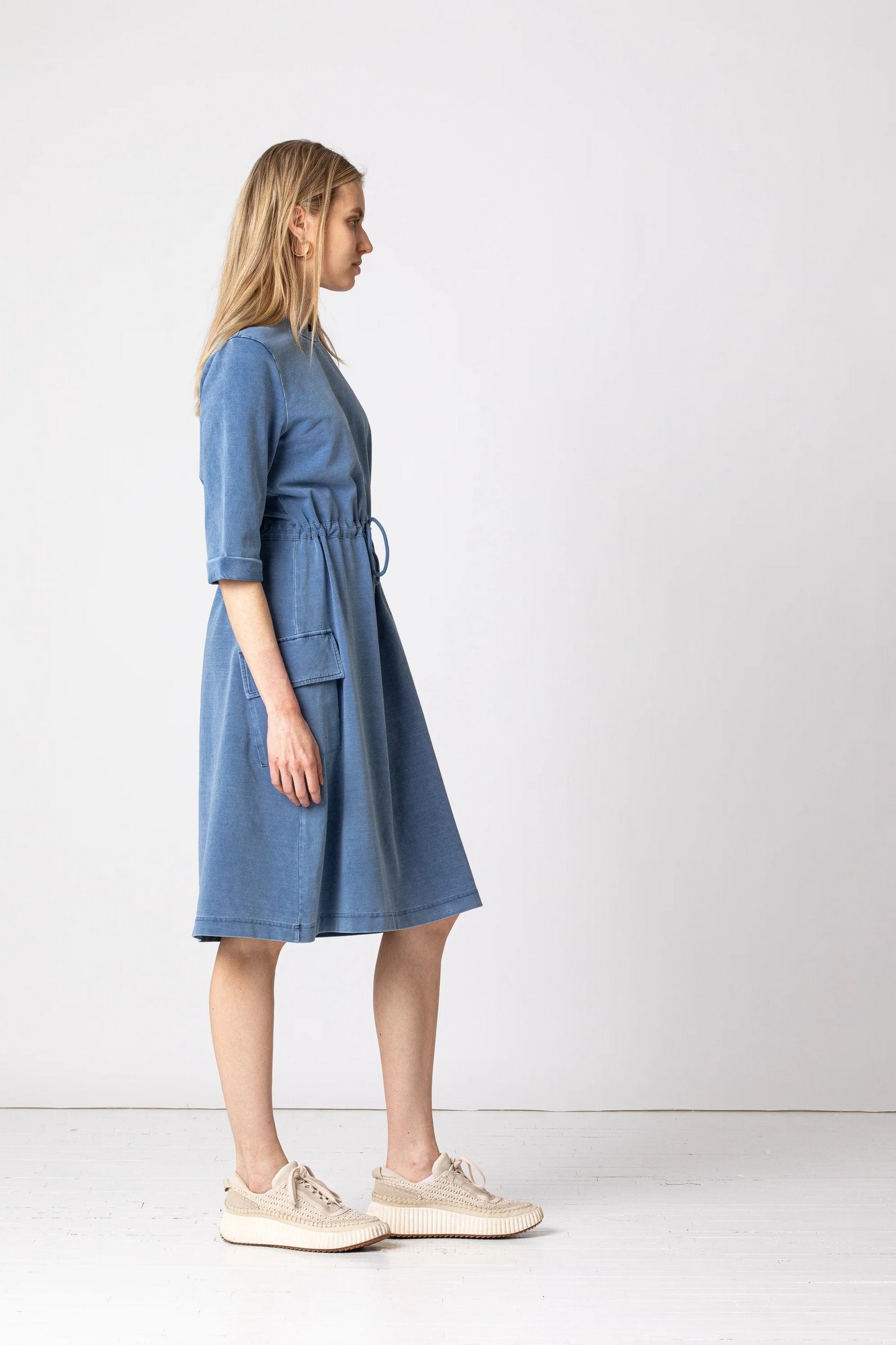 Denim Drawcord Waist Pocket T-Shirt Dress Elara