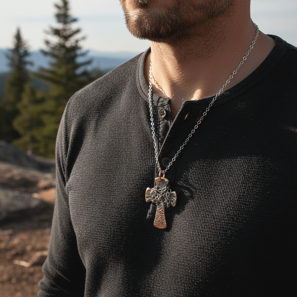 Chained Hammered Copper Cross Necklace Unisex Alexa Martha Designs