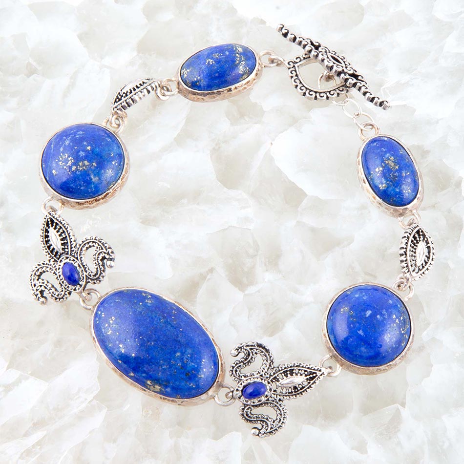 Mehndi Blue Lapis and Sterling Silver Link Bracelet
