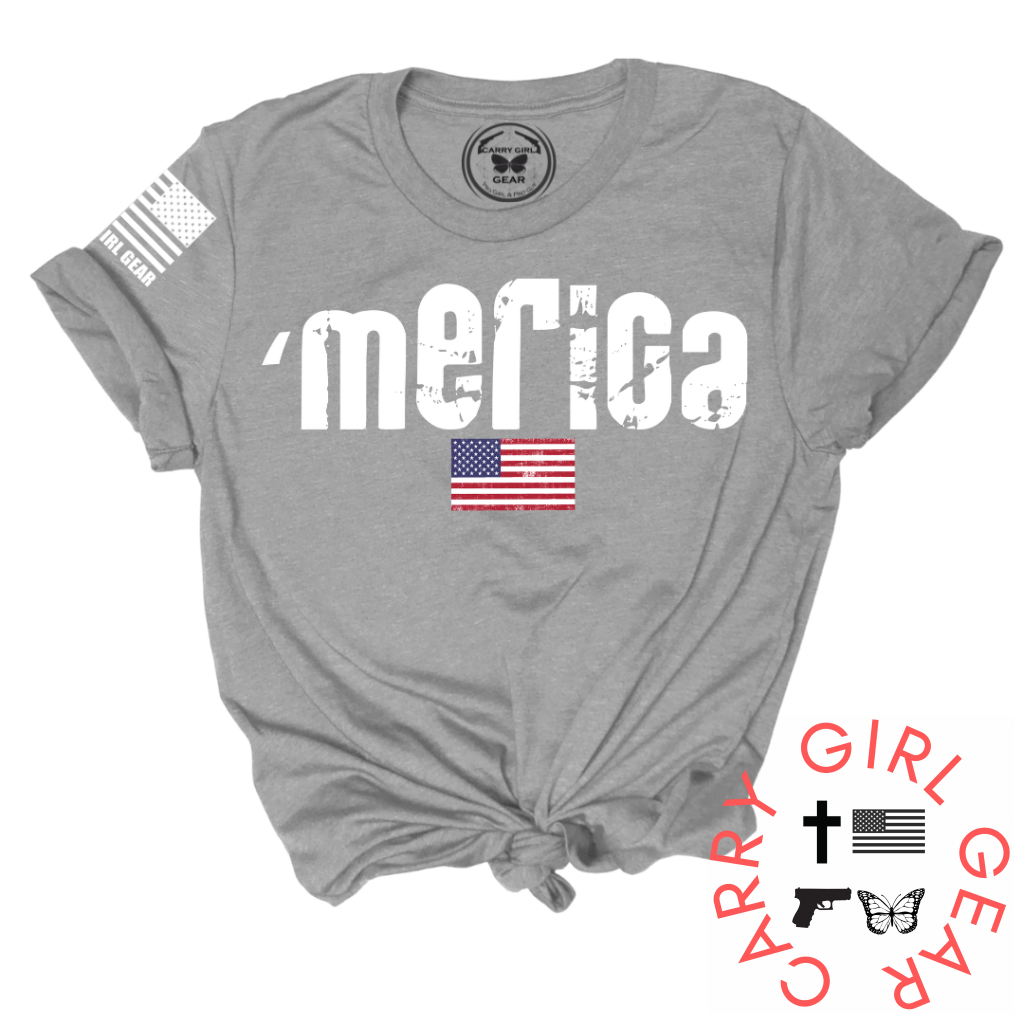 Merica Tee Classic Fit Patriotic T-Shirt Carry Girl Gear