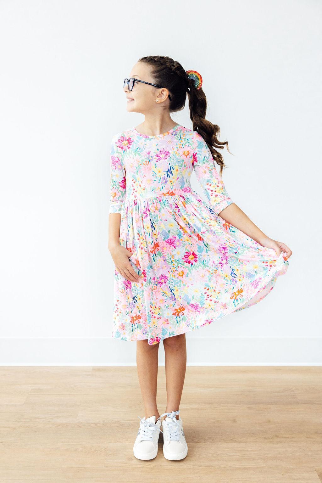 Field of Flowers 3/4 Sleeve Pocket Twirl Dress Mila & Rose
