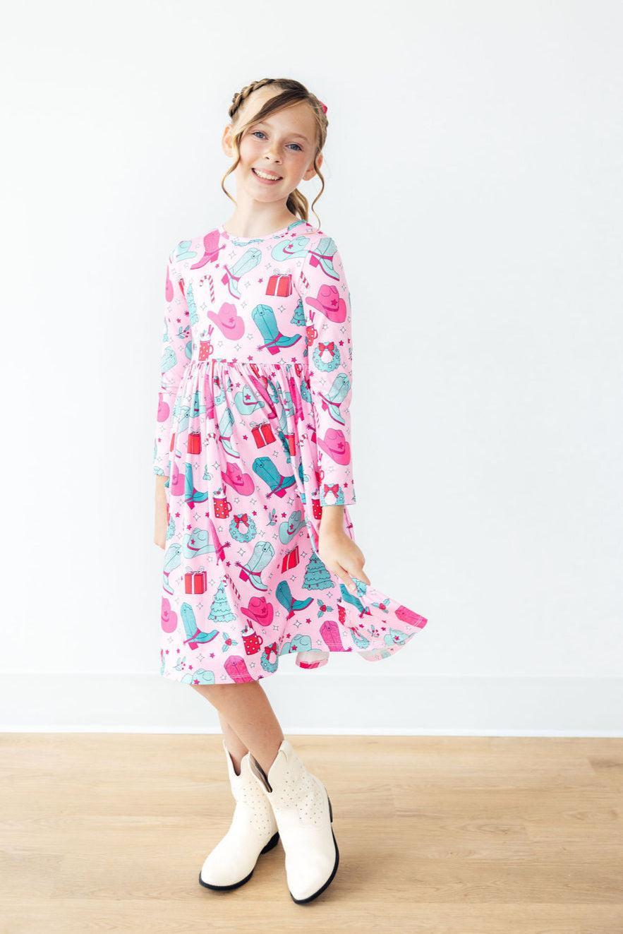 Christmas Cowgirl Long Sleeve Pocket Twirl Dress Mila & Rose