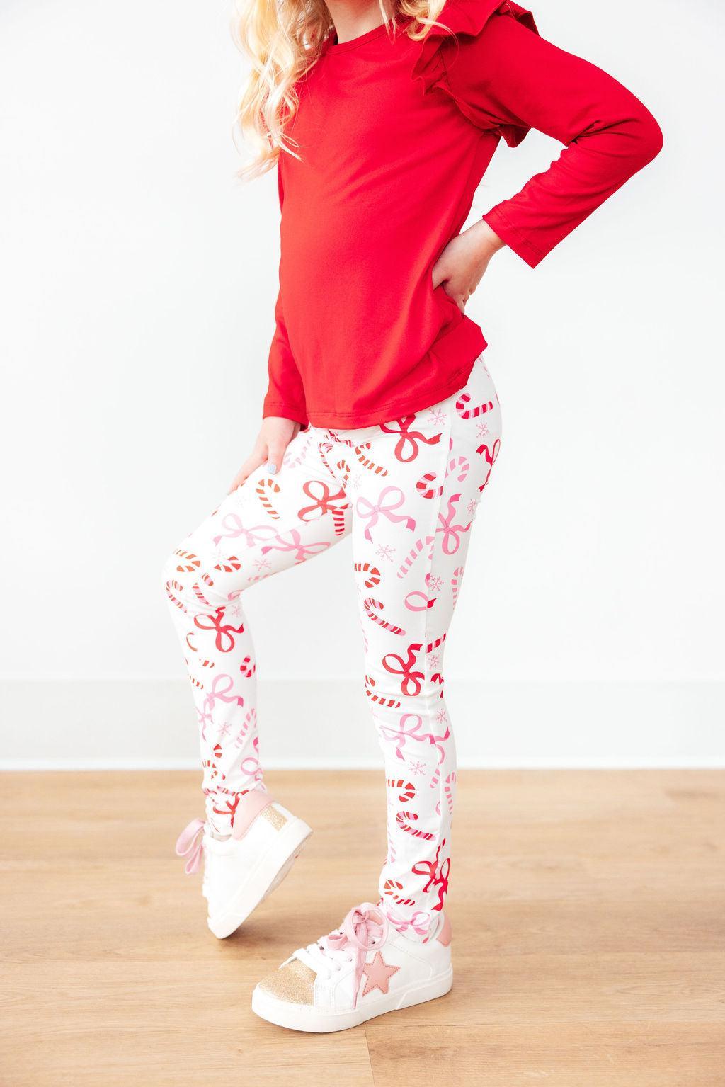 High Waisted Slim Fit Candy Cane Lane Leggings Mila & Rose