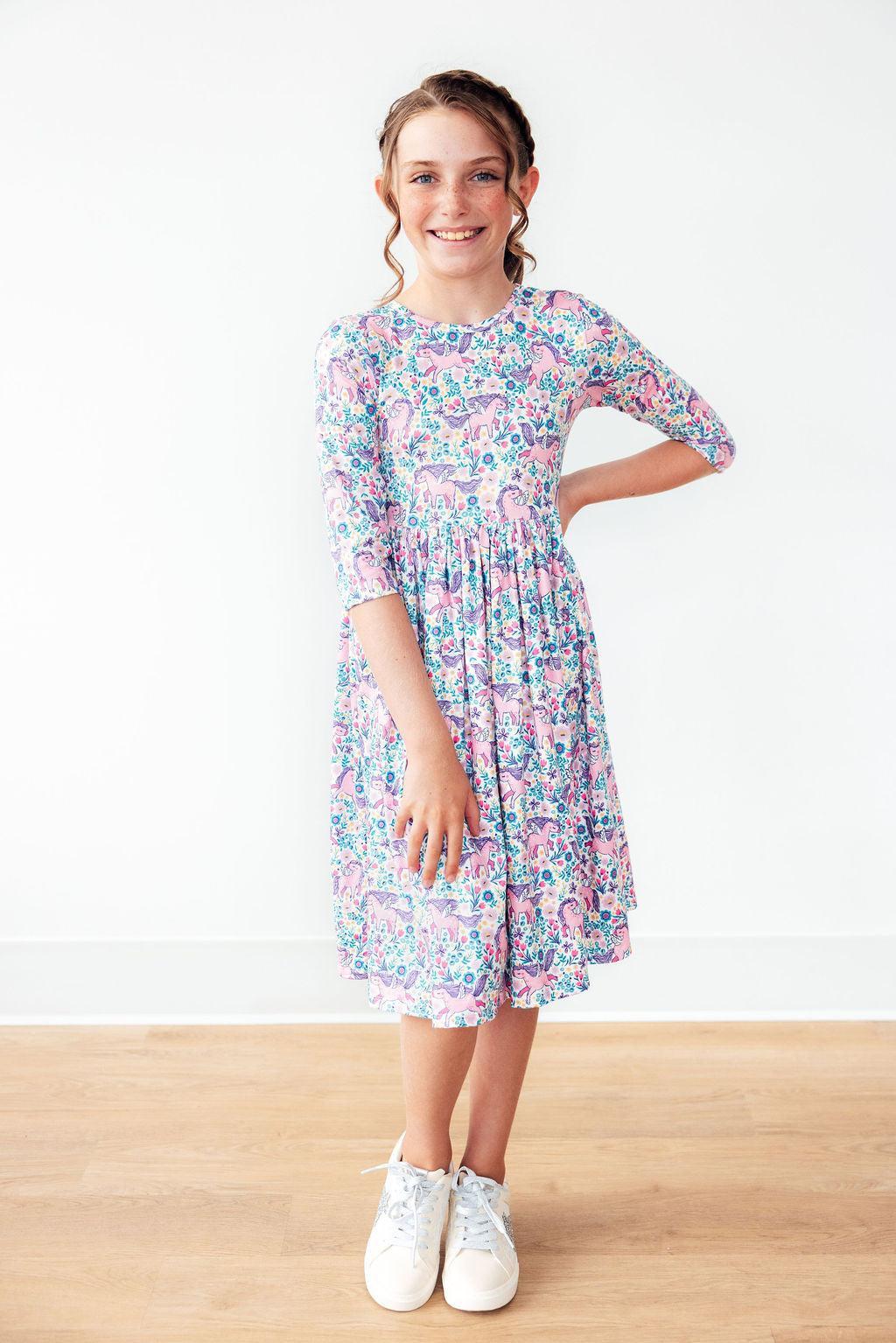 Head in the Clouds Twirly 3/4 Sleeve Pocket Dress Mila & Rose