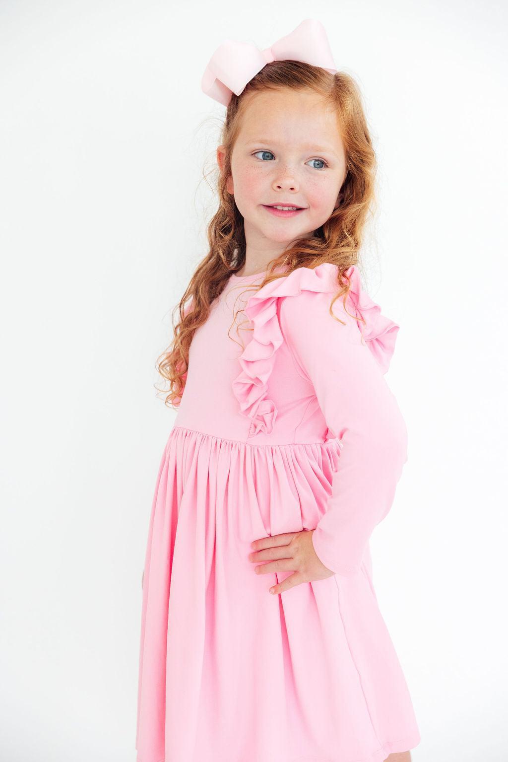 Bubblegum Pink Long Sleeve Ruffle Twirl Dress Mila & Rose