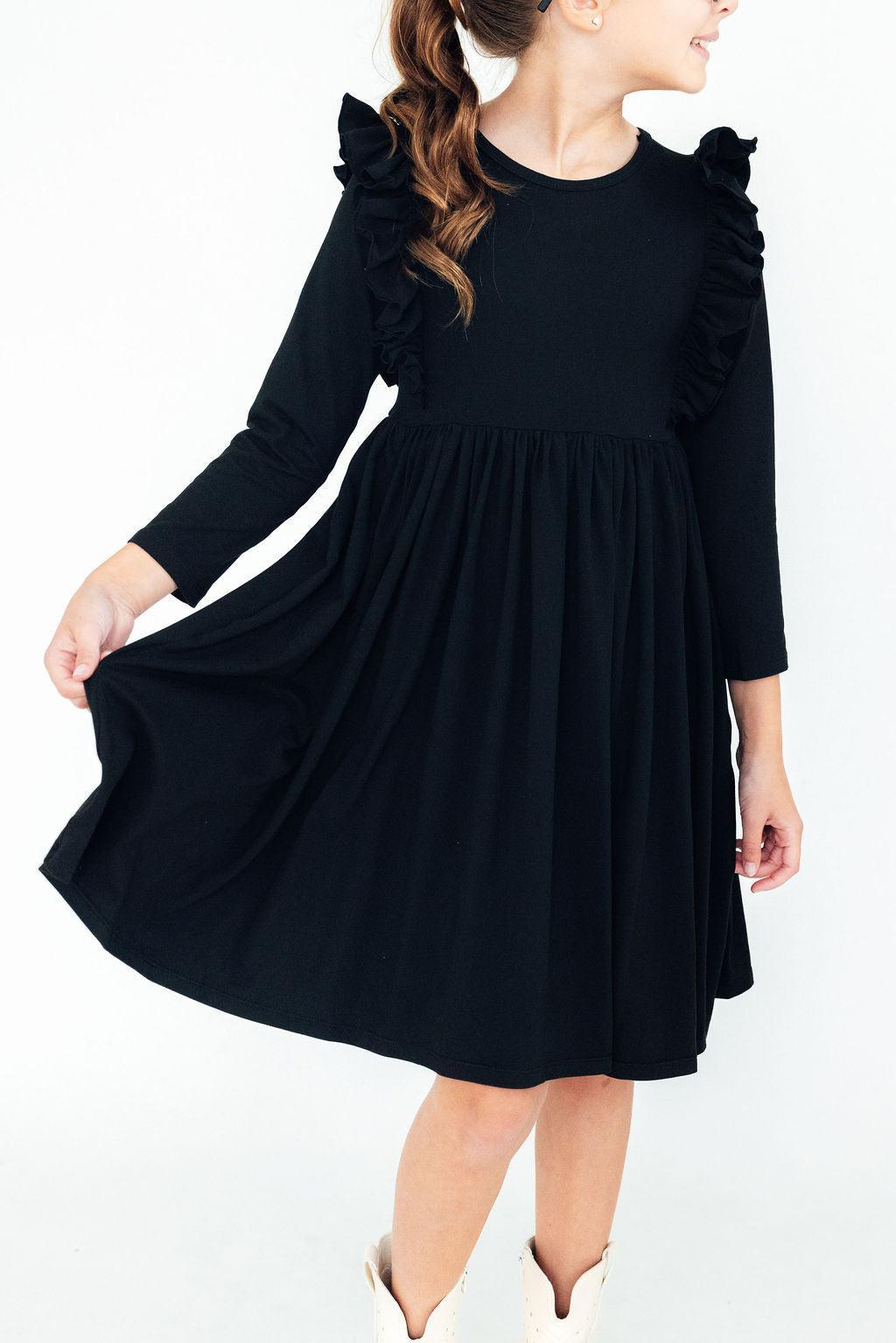 Black Long Sleeve Ruffle Twirl Dress Mila & Rose