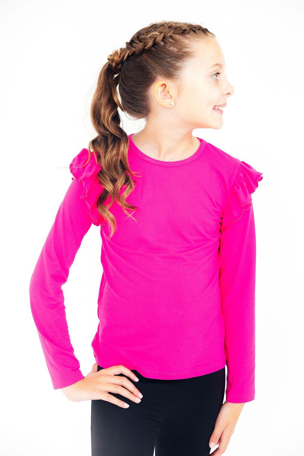 Hot Pink Long Sleeve Ruffle Tee Mila & Rose