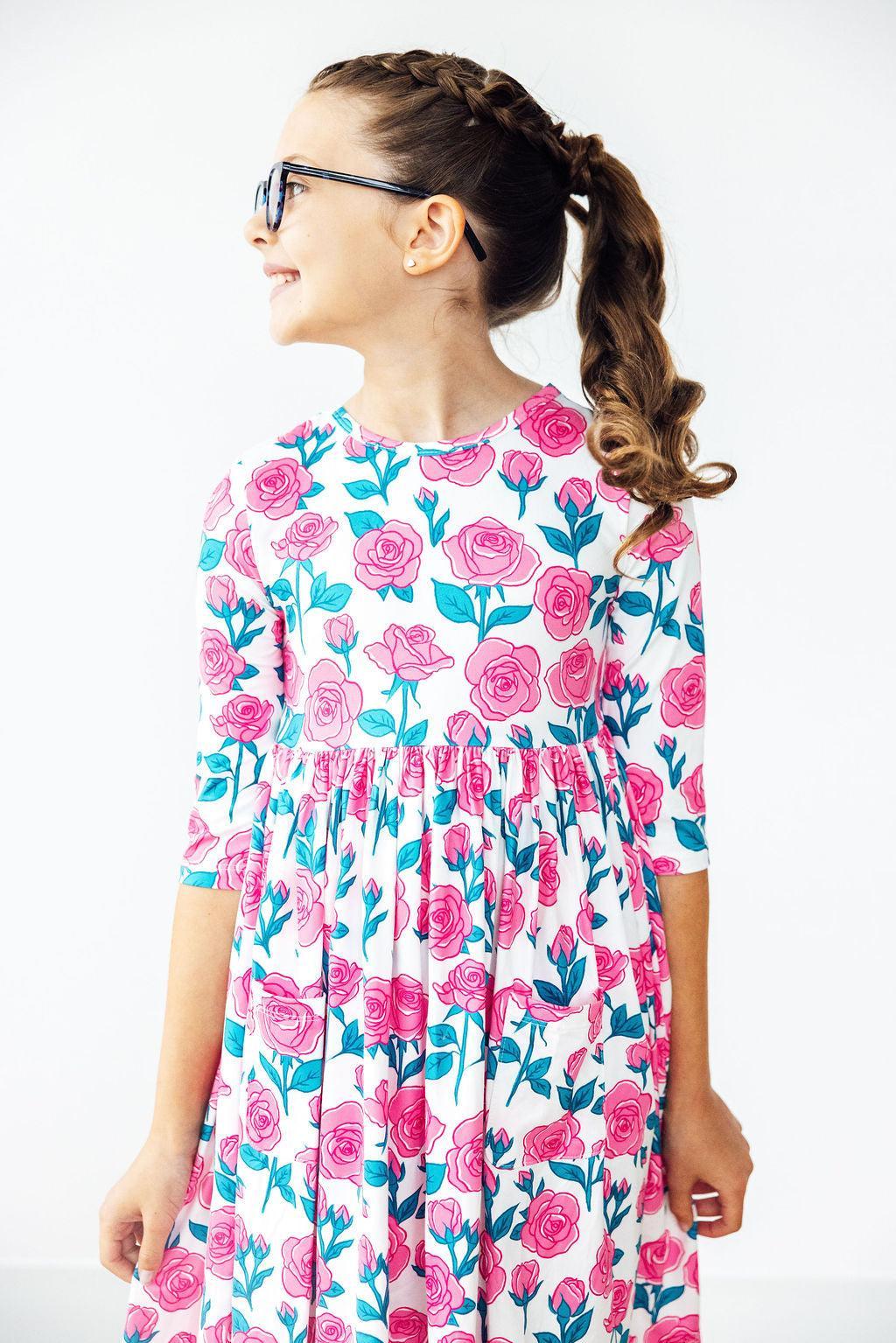 Garden Glow Twirly 3/4 Sleeve Pocket Dress Mila & Rose