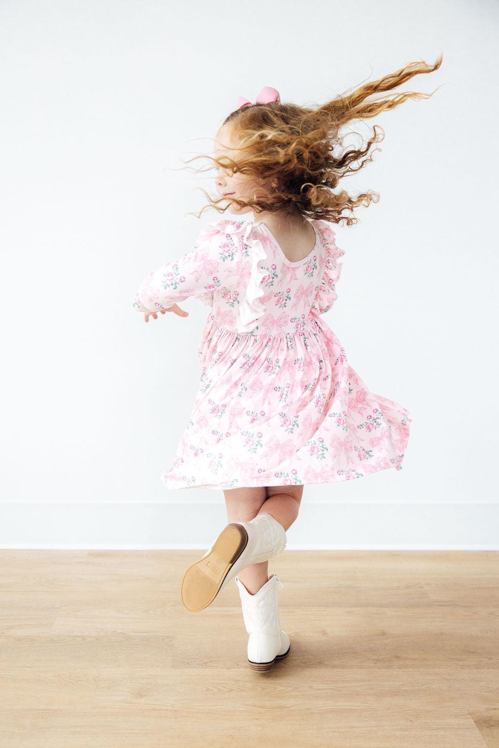 Ruffle Twirl 3/4 Sleeve Dress Heirloom Garden Mila & Rose