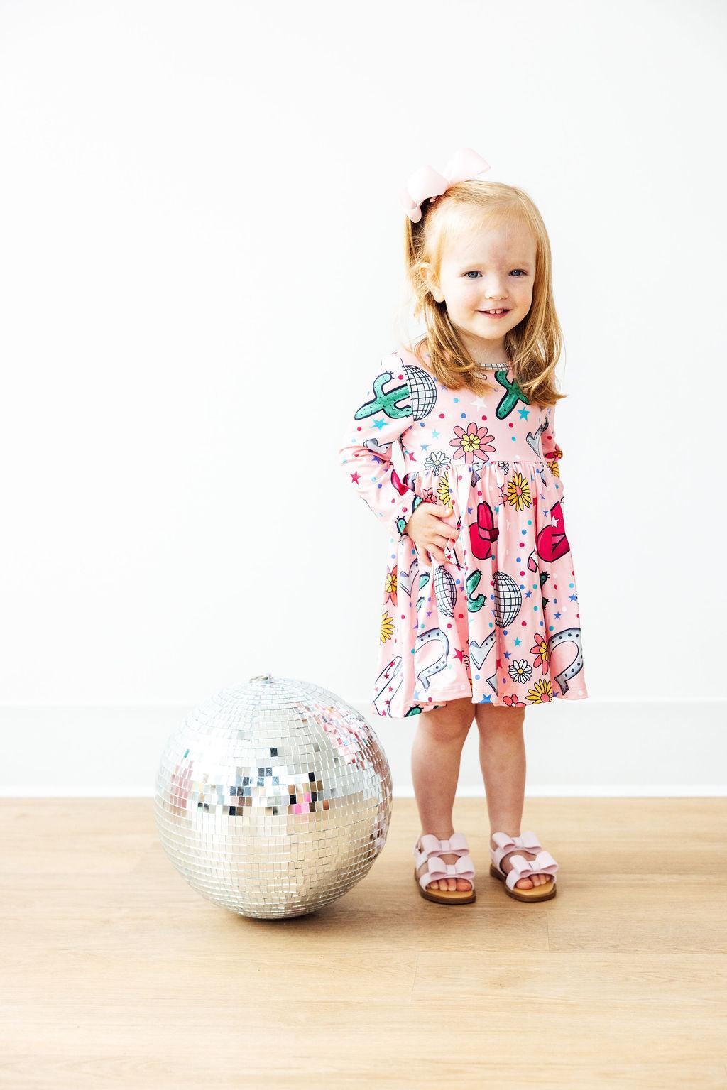 Long Sleeve Pocket Twirl Dress with Full Skirt Boots & Bling