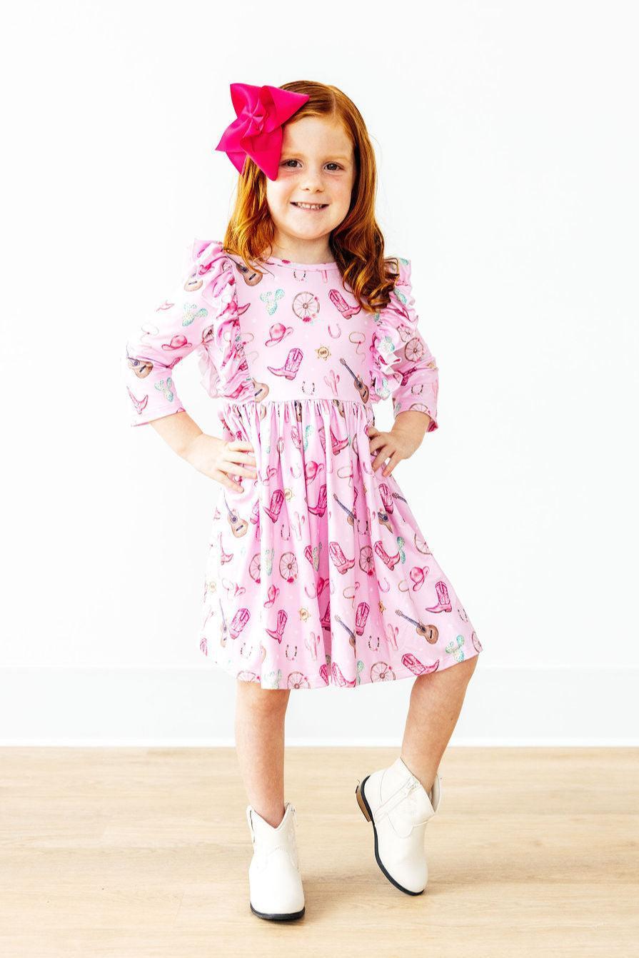 Ruffle Twirl Full Circle Skirt 3/4 Sleeve Dress Mila & Rose