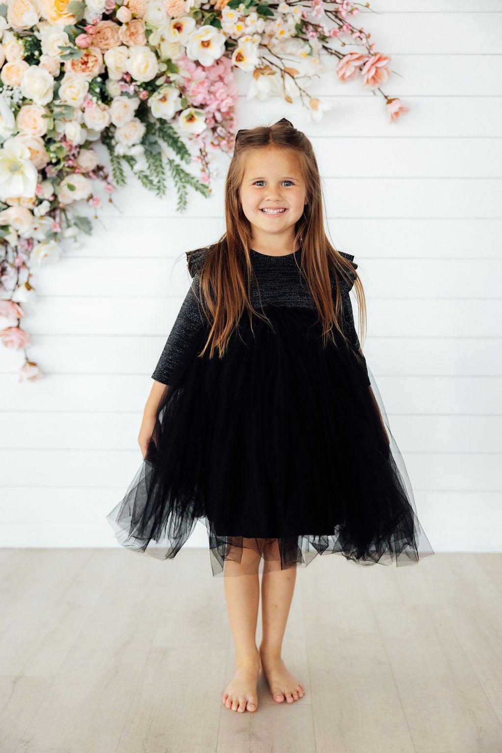 Black Shimmer 3/4 Sleeve Tutu Dress Mila & Rose