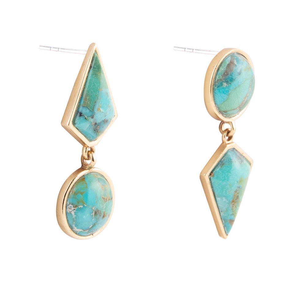 Miss-Matched Blue Turquoise Golden Post Earrings