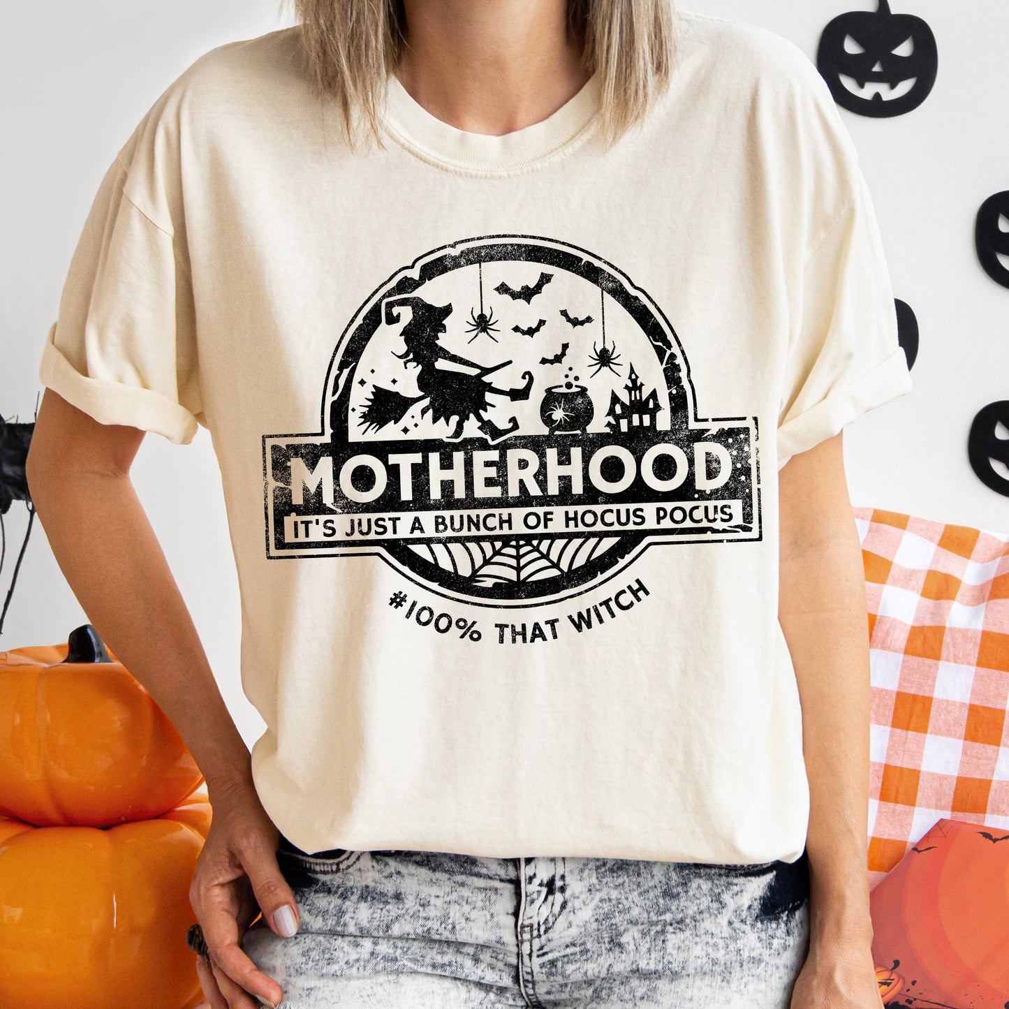Witch Motherhood Retro Halloween Comfort Colors Tshirt