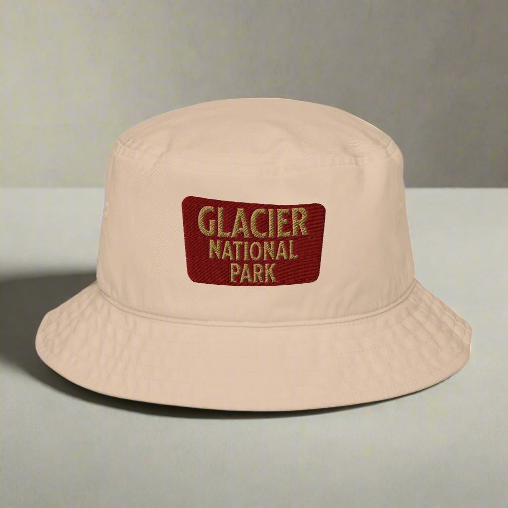 Organic Cotton Twill Embroidered Bucket Hat Glacier National Park Sign
