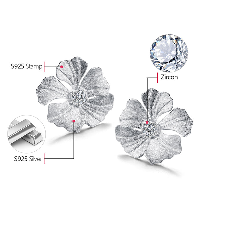 Peony Flower 18K Gold Plated 925 Silver Stud Earrings