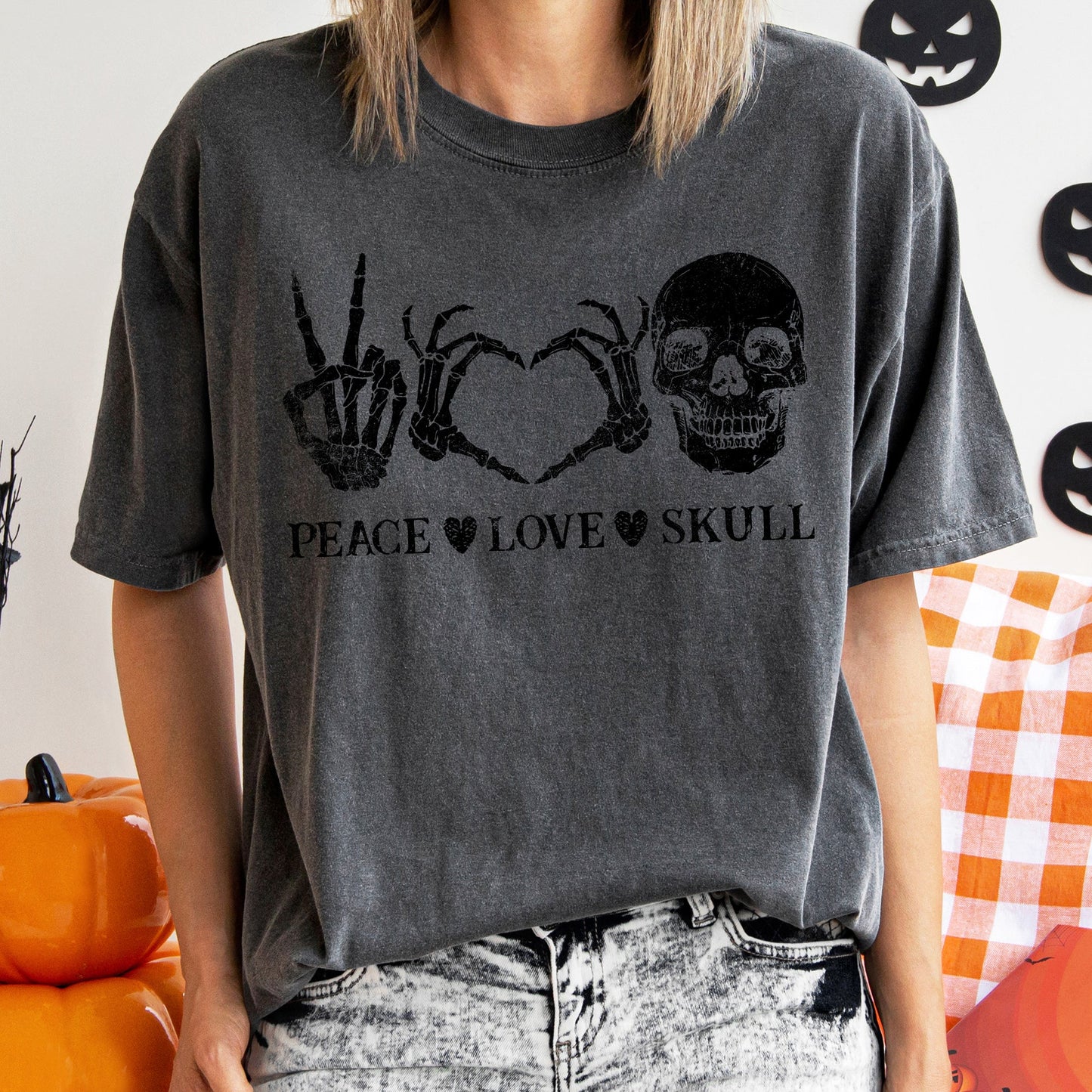 Peace Love Skull Retro Halloween Comfort Colors Tshirt