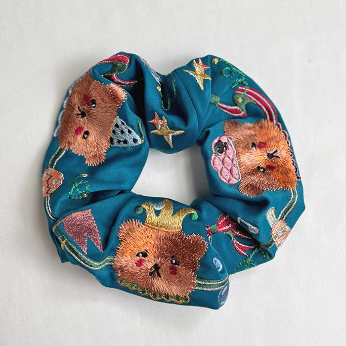 Circus Bear Colorful Embroidered Scrunchies Hair Accessories