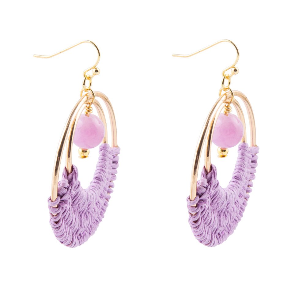 Pink Lilac Jade and Golden Woven Earrings